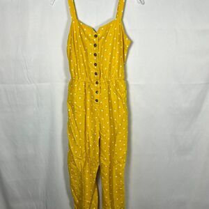 ModCloth Yellow Polka Dot Jumpsuit - Linen Blend (Size M)